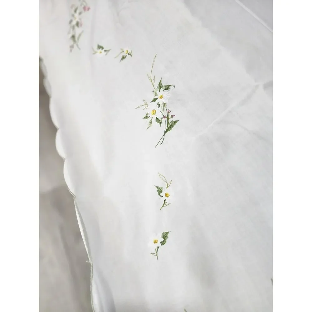 Vintage Rectangular Embroidered Floral Fabric Tablecloth Light Stain 79